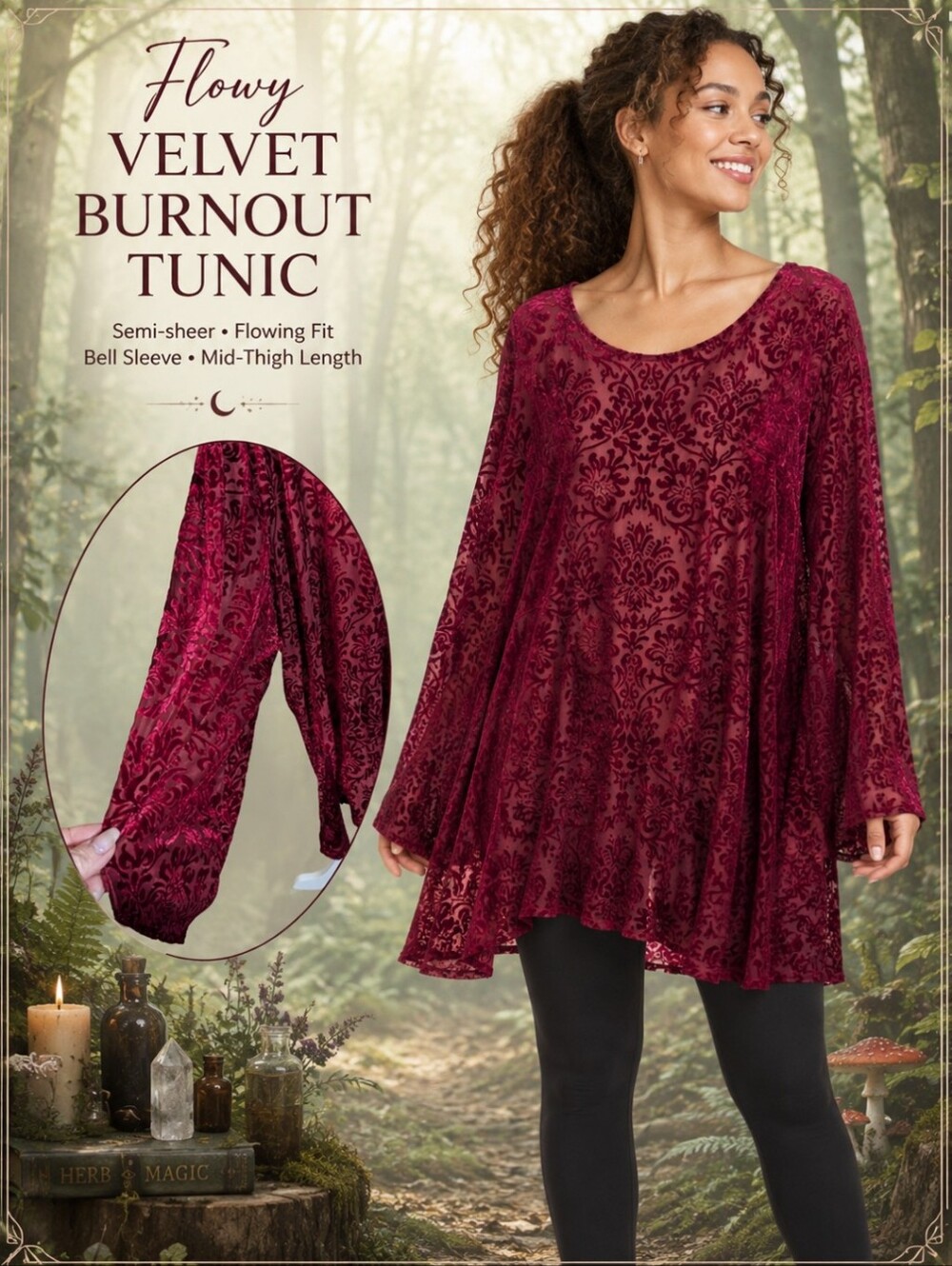 Whimsigoth Burnt Velvet Ruby Red Tunic  Plus Size 26/28 Gothic Romantic Top